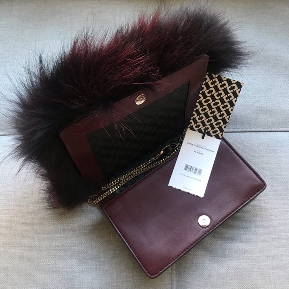 DVF Diane Von Furstenberg Deep Burgundy Fox Fur Crossbody Bag - Picture 3 of 10